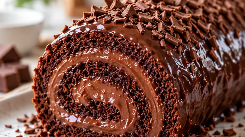 Foto de rocambole de Chocolate pronto para servir