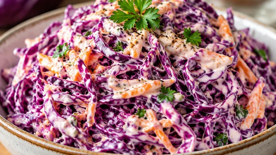Foto de salada Cremosa de Repolho-Roxo pronto para servir