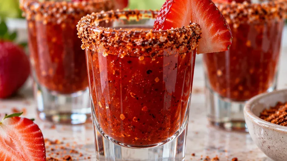Foto de shot de Doce Mexicano com Morango pronto para servir