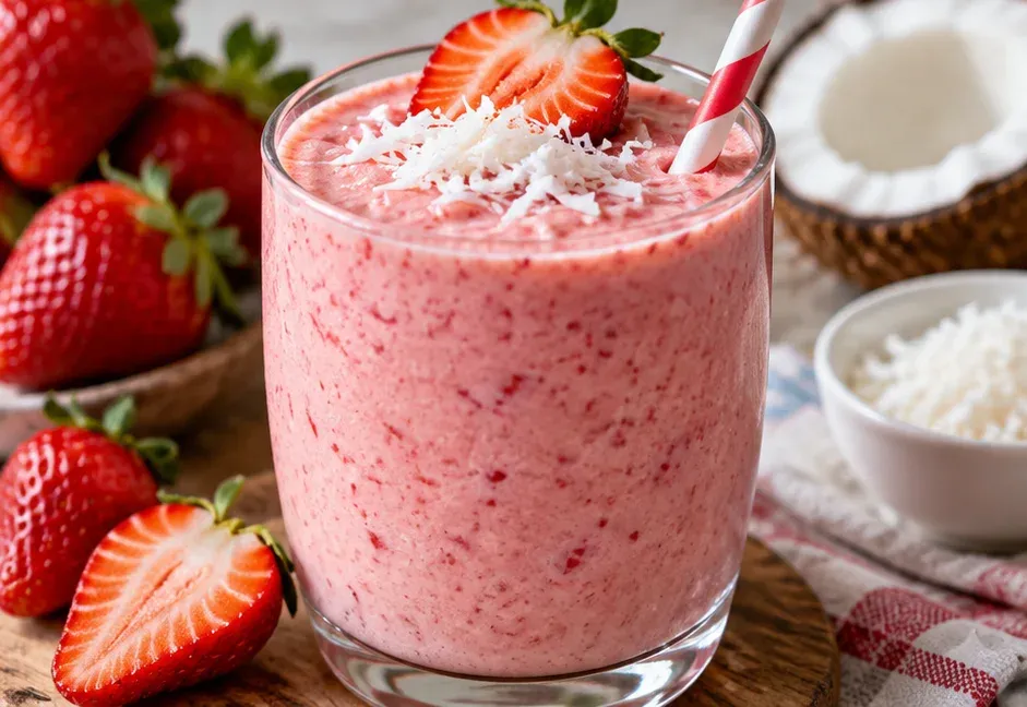 Outra foto de smoothie de Morango e Coco Sem Lactose