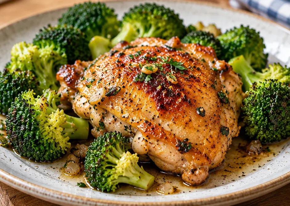 Outra foto de sobrecoxa de Frango na Frigideira com Brócolis