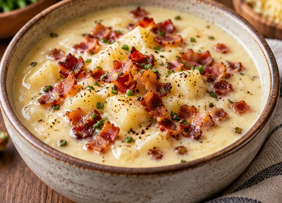 Outra foto de sopa Cremosa de Batata com Bacon e Queijo