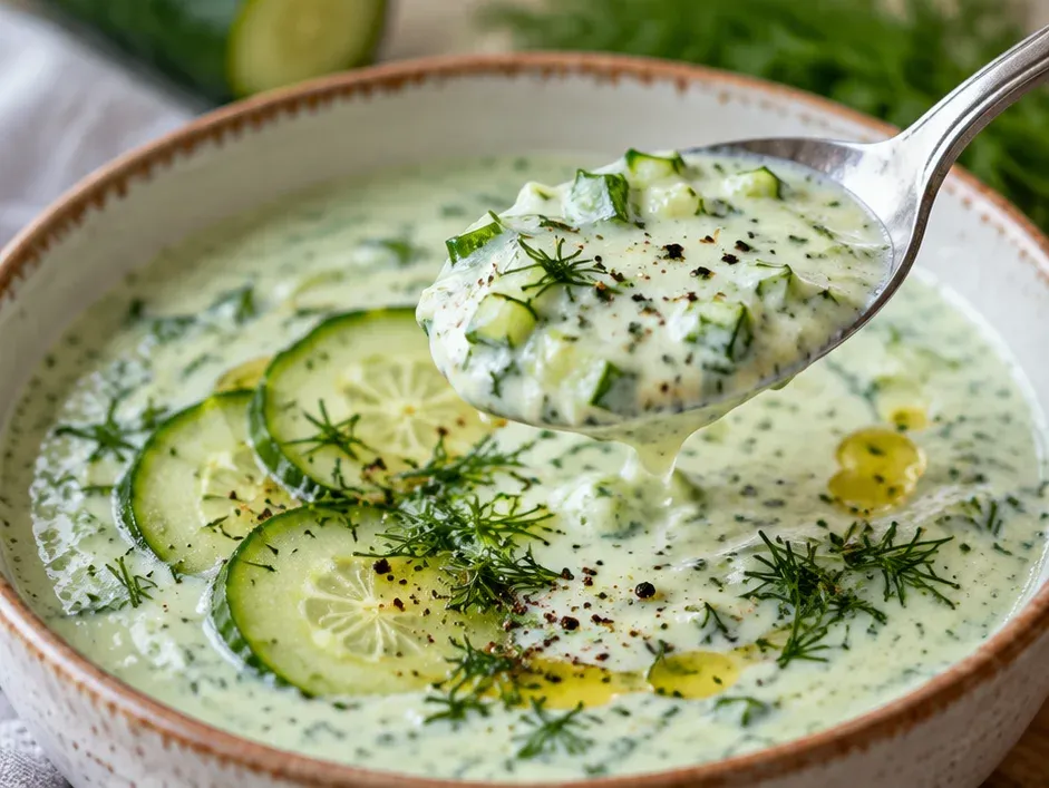 Outra foto de sopa Fria de Pepino, Endro e Iogurte