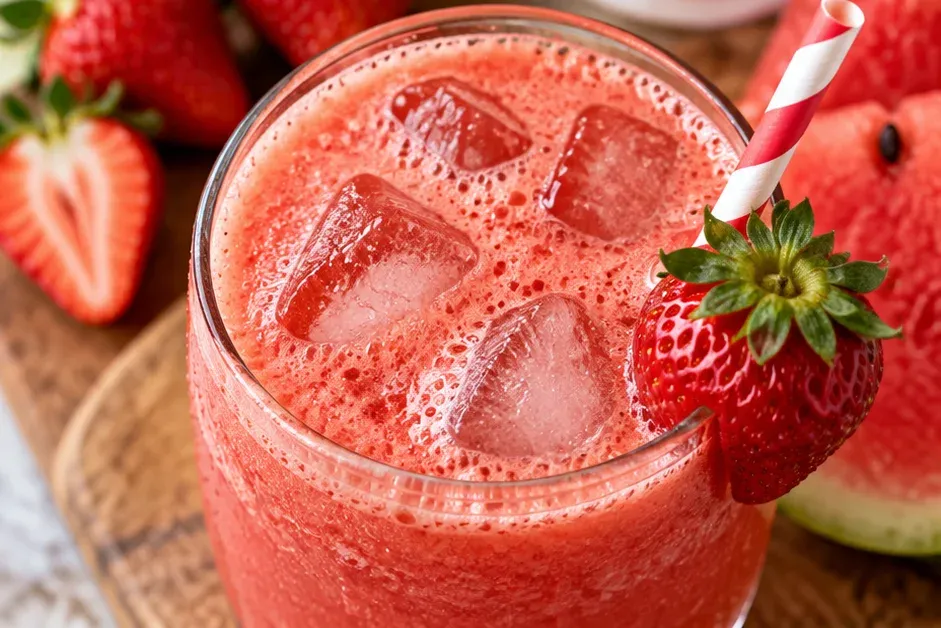 Outra foto de suco Gelado de Morango e Melancia para o Verão