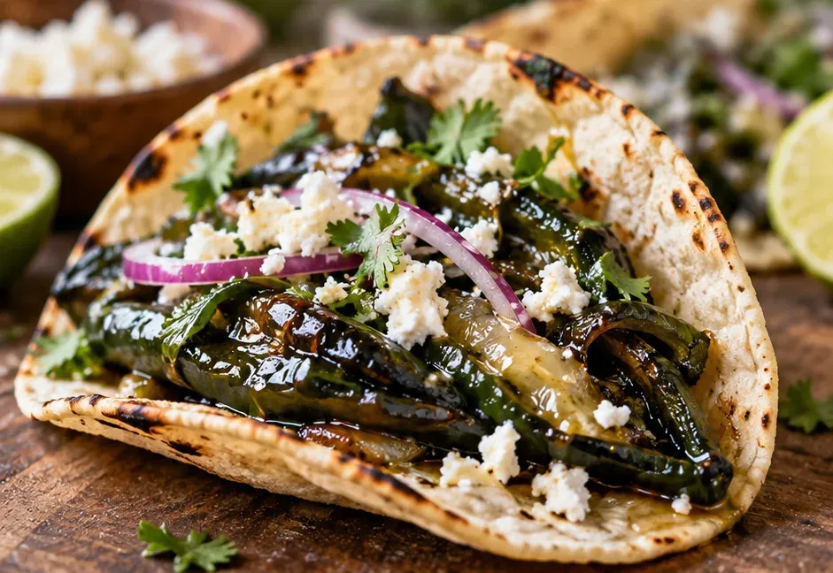 Outra foto de tacos de Pimenta Poblano Assada com Mel e Limão