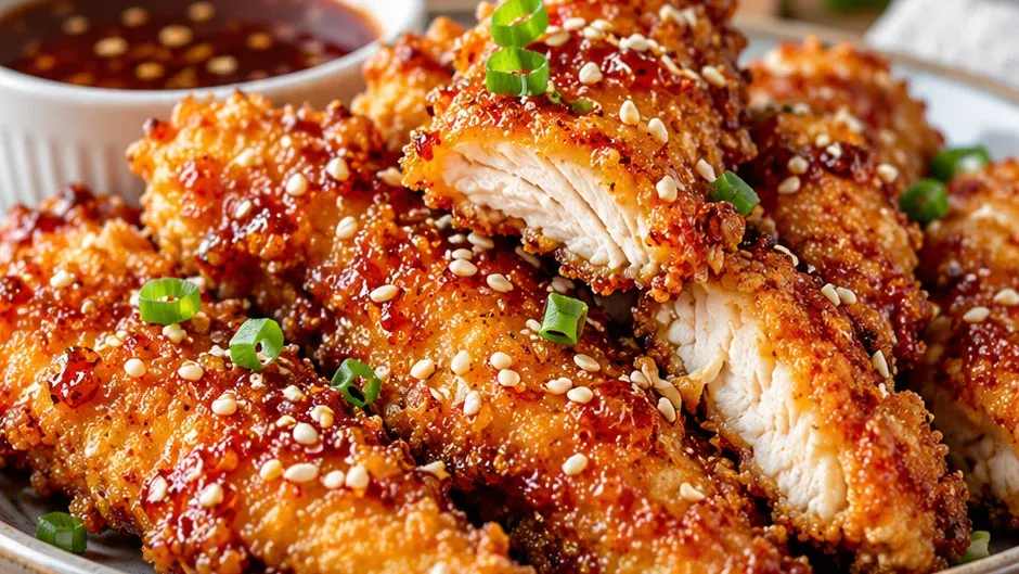 Foto de tirinhas de Frango Empanadas Estilo Chinês pronto para servir