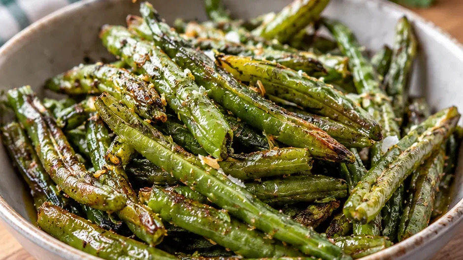 Foto de vagem Congelada na Air Fryer pronto para servir